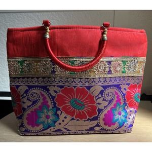 National Handloom Ladies Decorative Red Floral Fashion / Party Purse